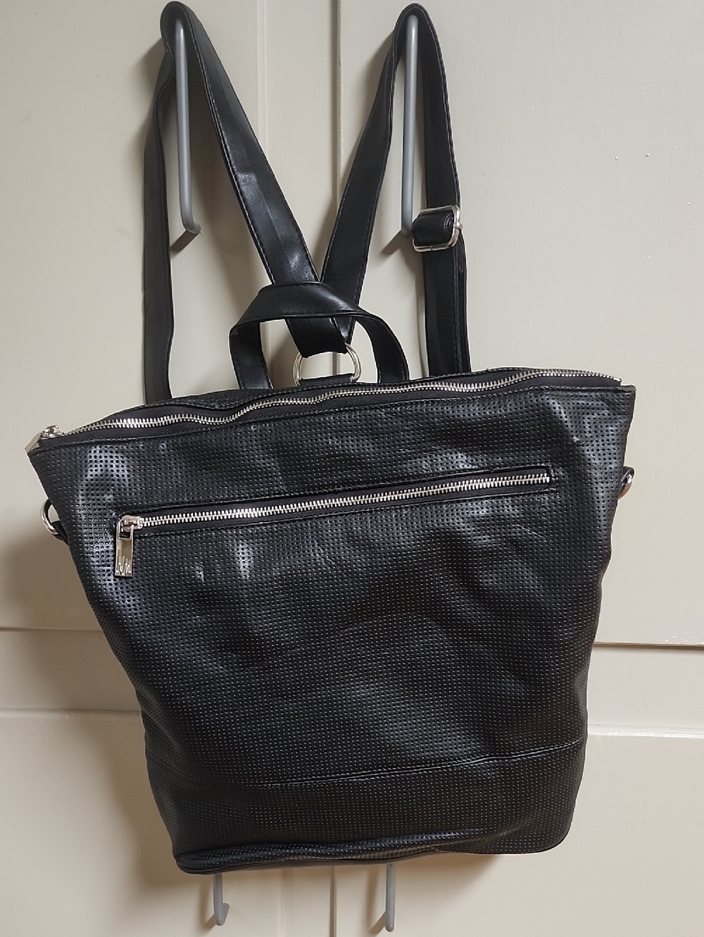 Neiman marcus Black Perforated Faux Leather Backpack Tote - Women